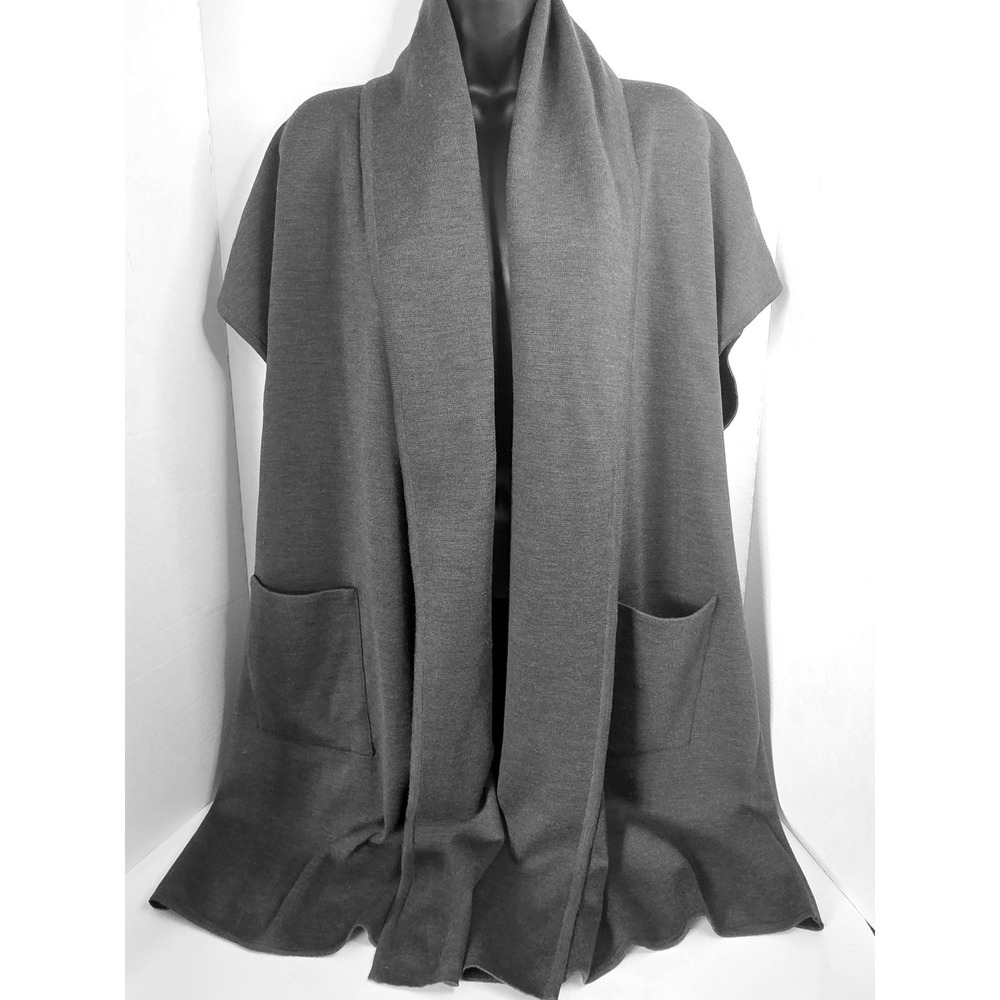 St. John Graphite Wool Blend Open Front Shawl Collar Cardigan SZ M CALOUTS